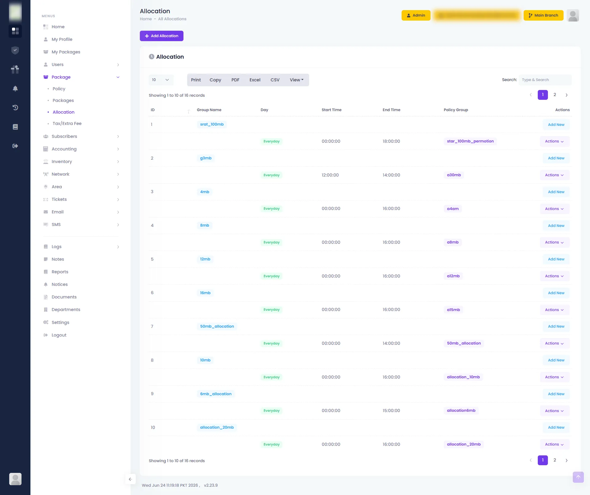 Allocation — Zal Ultra ISP CRM