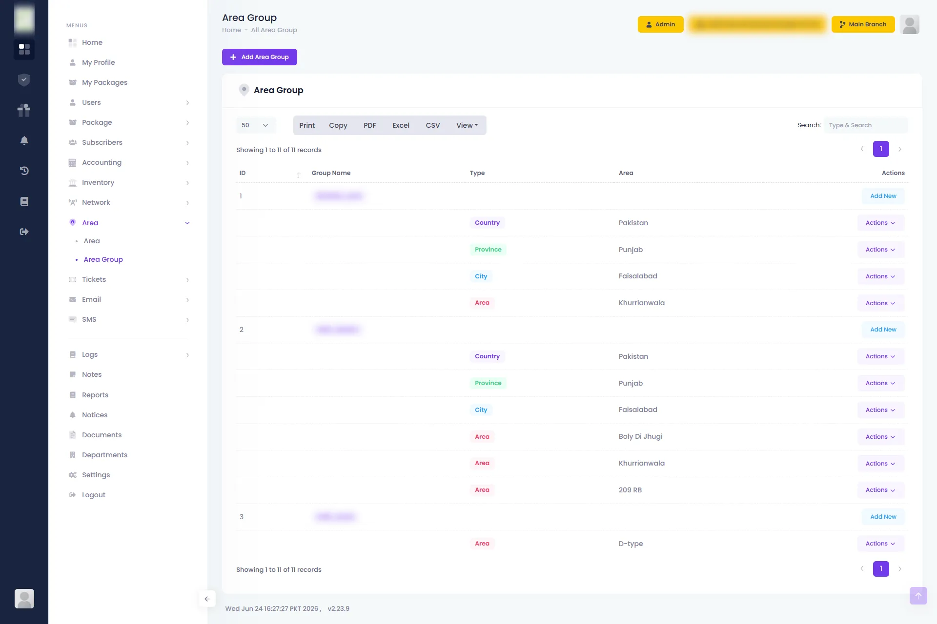 Area Group — Zal Ultra ISP CRM