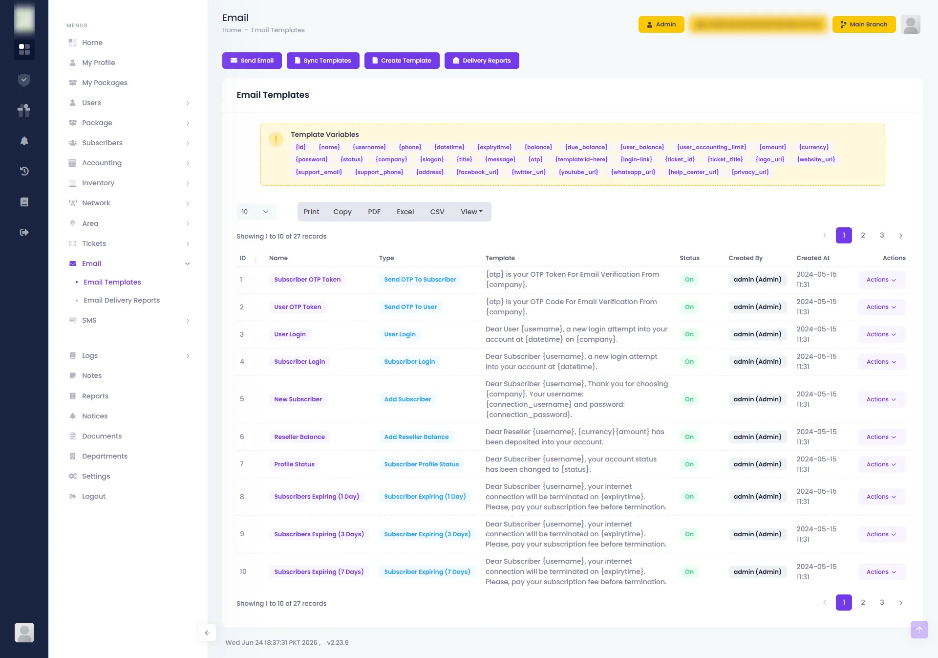 Email Template — Zal Ultra ISP CRM