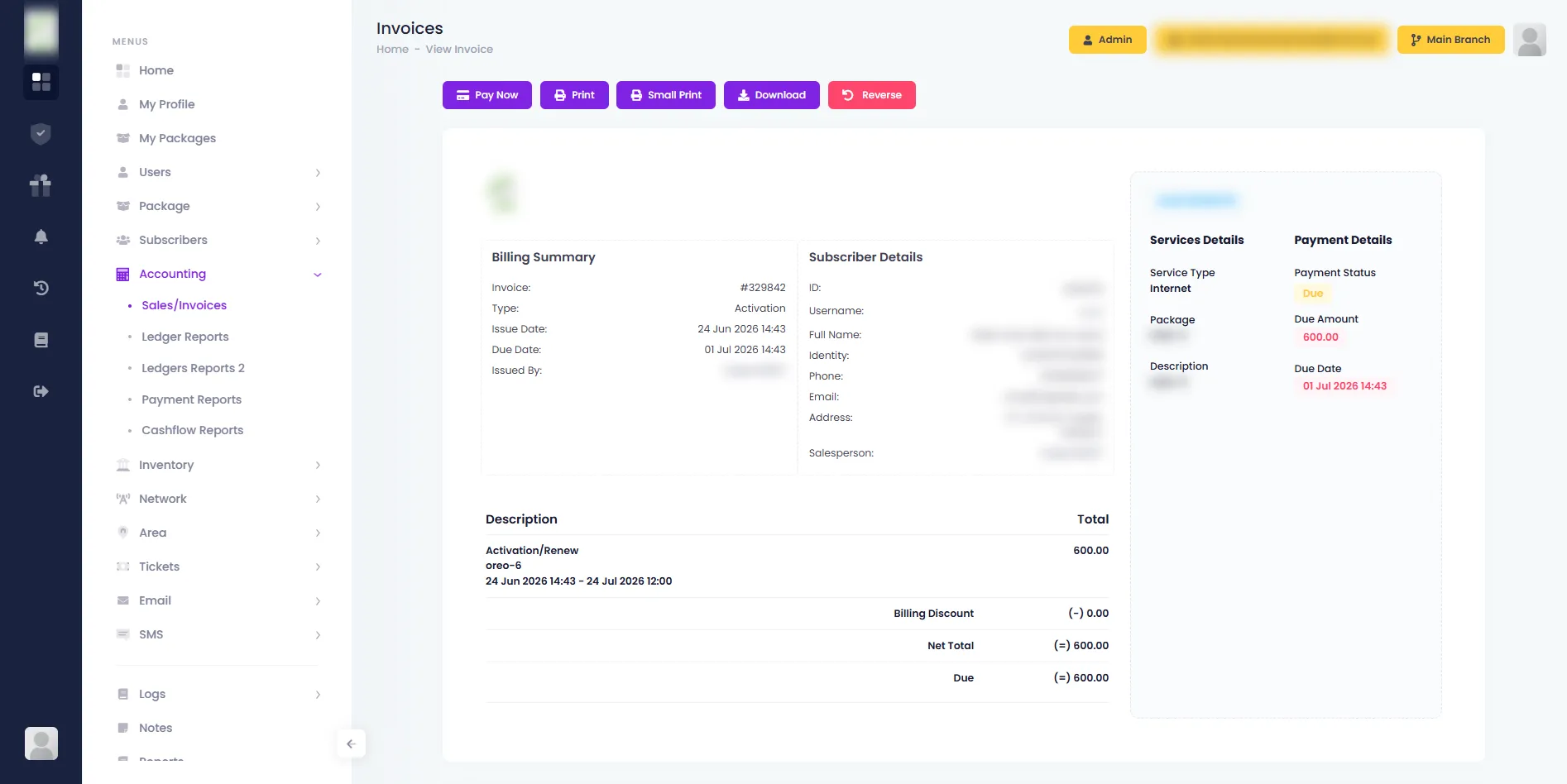 Invoice — Zal Ultra ISP CRM