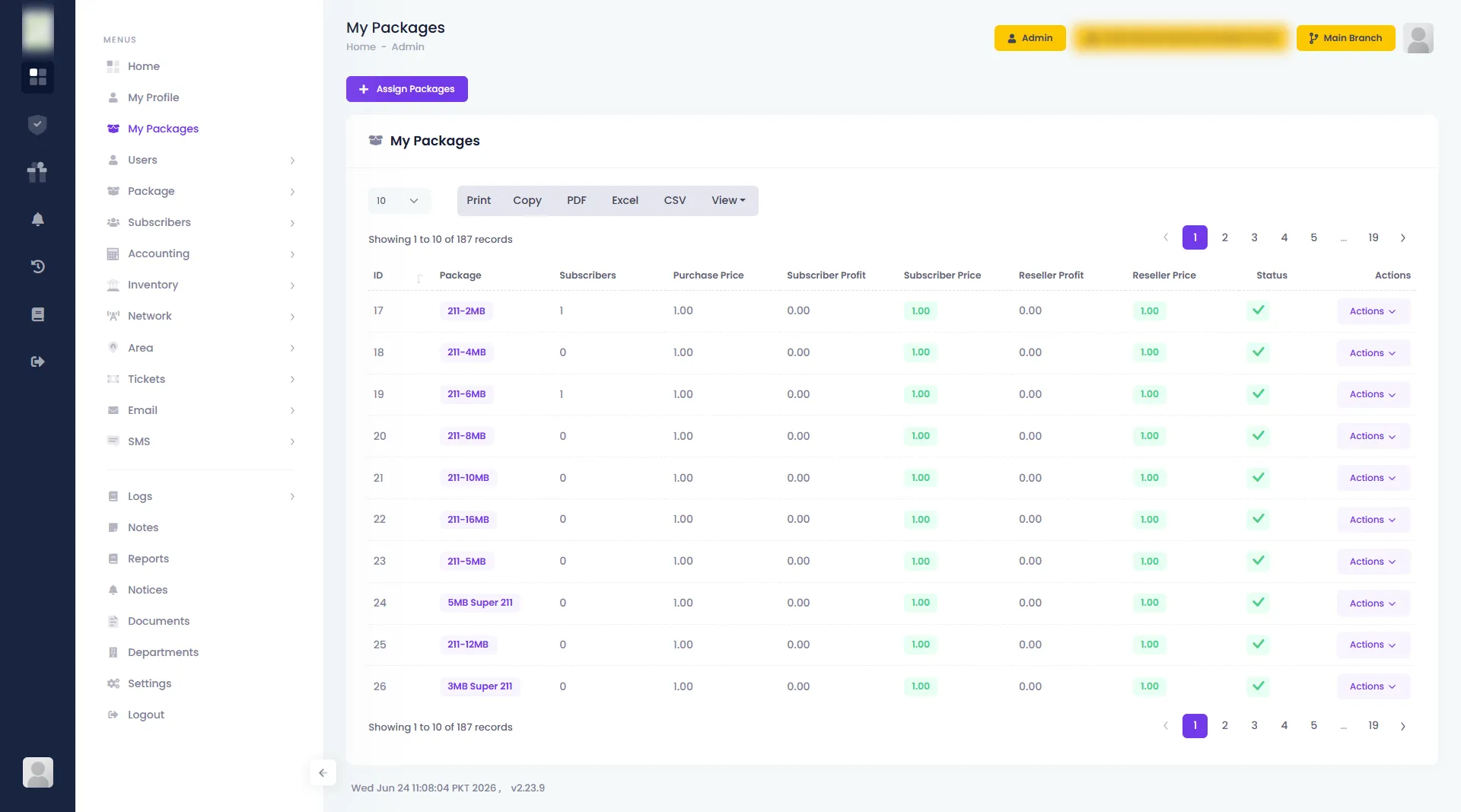 My Package — Zal Ultra ISP CRM