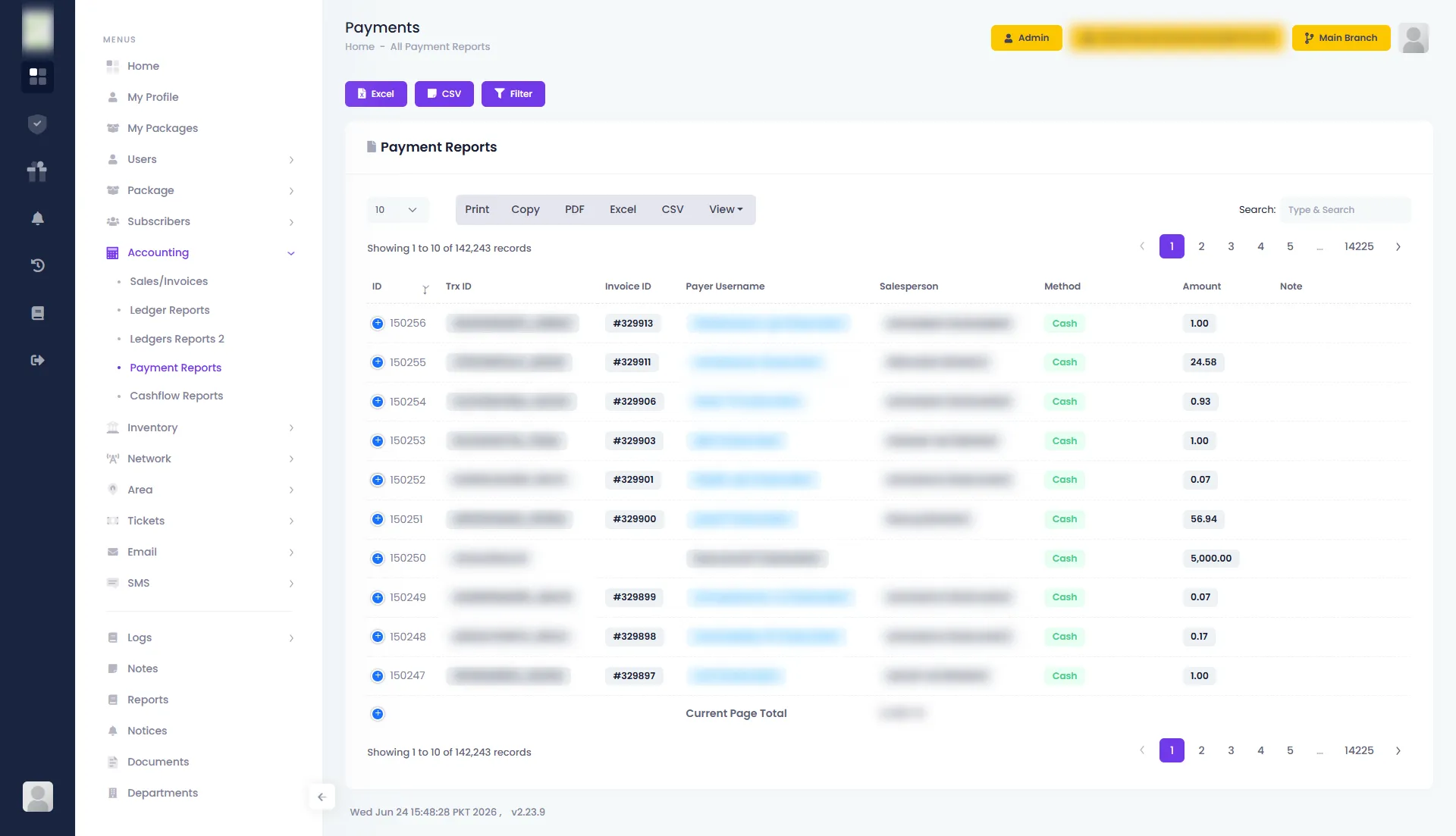 Payment Reports — Zal Ultra ISP CRM