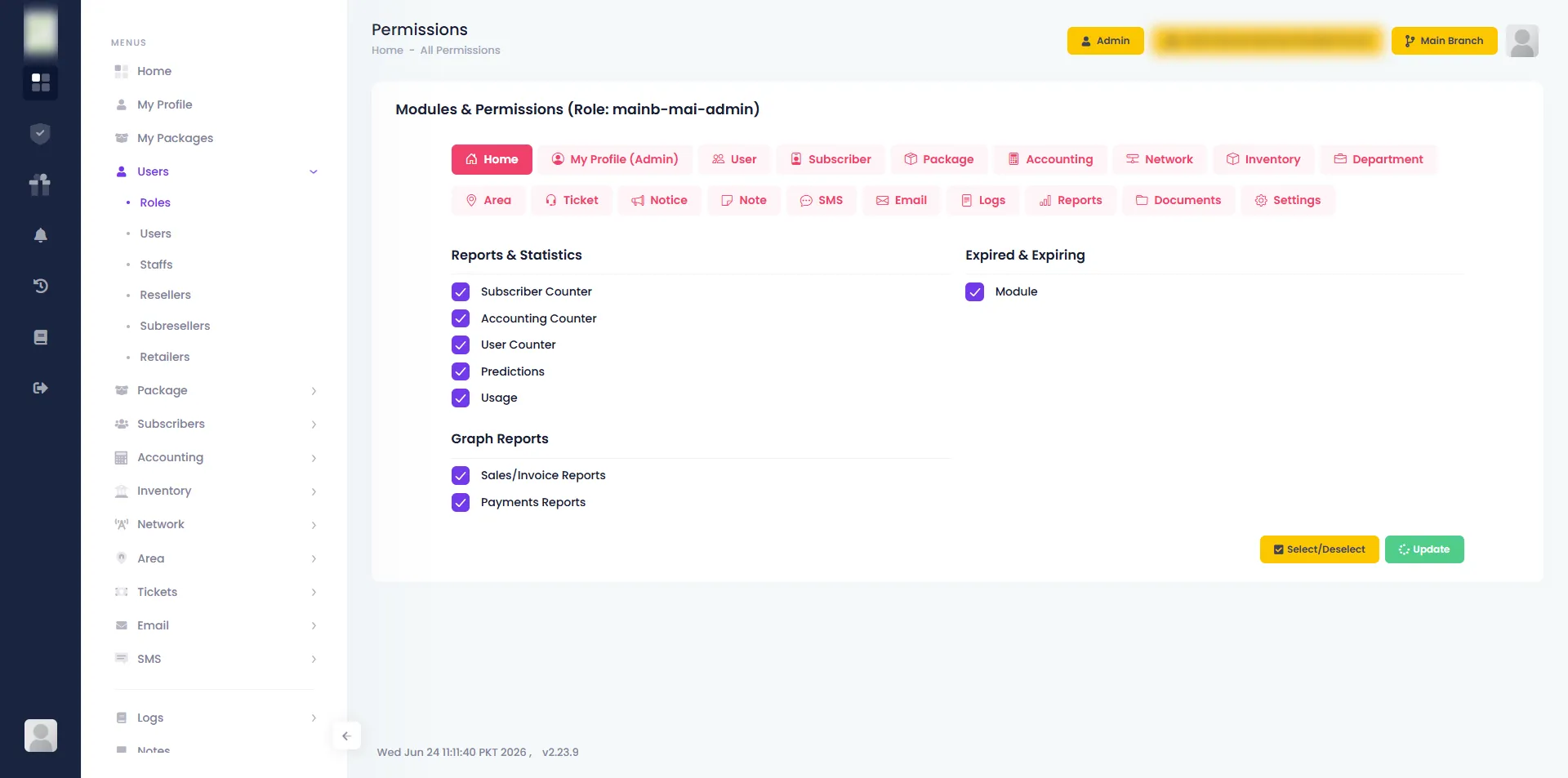 Permission — Zal Ultra ISP CRM