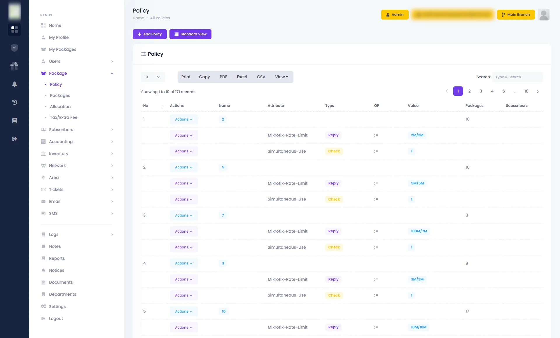 Policy — Zal Ultra ISP CRM