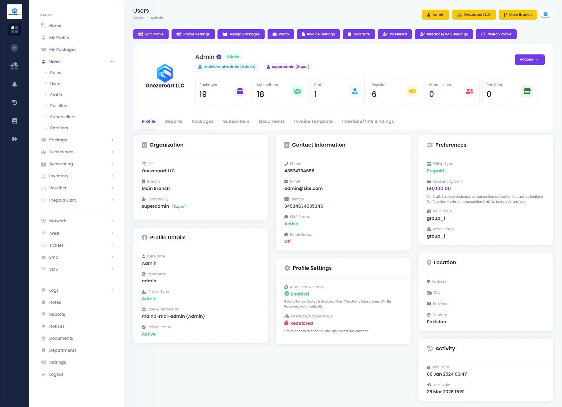 Admin Profile